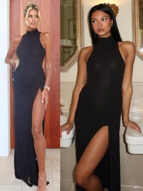 Helsa The Ophelia Maxi Dress Black Sleeveless Draped Size XS